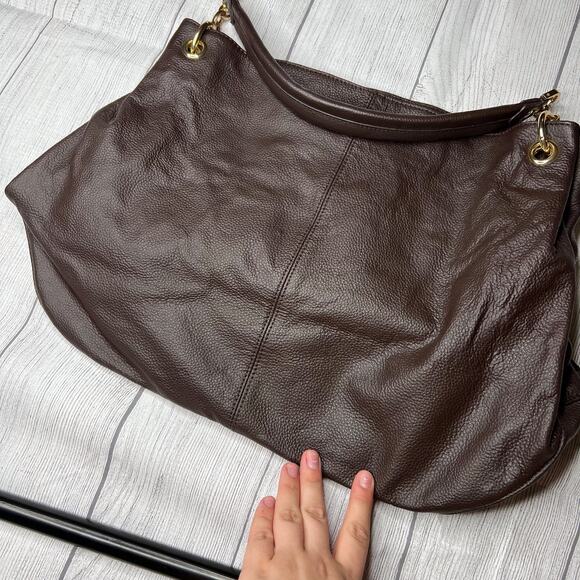 Cuore & Pelle Sophia Leather Hobo Slouchy Shoulder Bag Brown Magnetic Closure - Picture 2 of 6